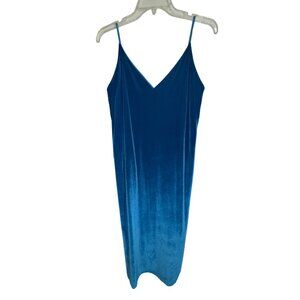 Zara Blue Velvet Spaghetti Strap Midi Dress Size Large Rhinestone‎ Sexy Stretch